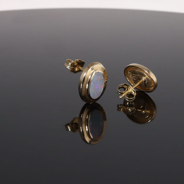 Opal Earrings Oval Inlaid Design Studs