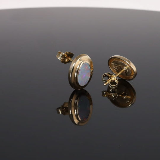 Opal Earrings Oval Inlaid Design Studs
