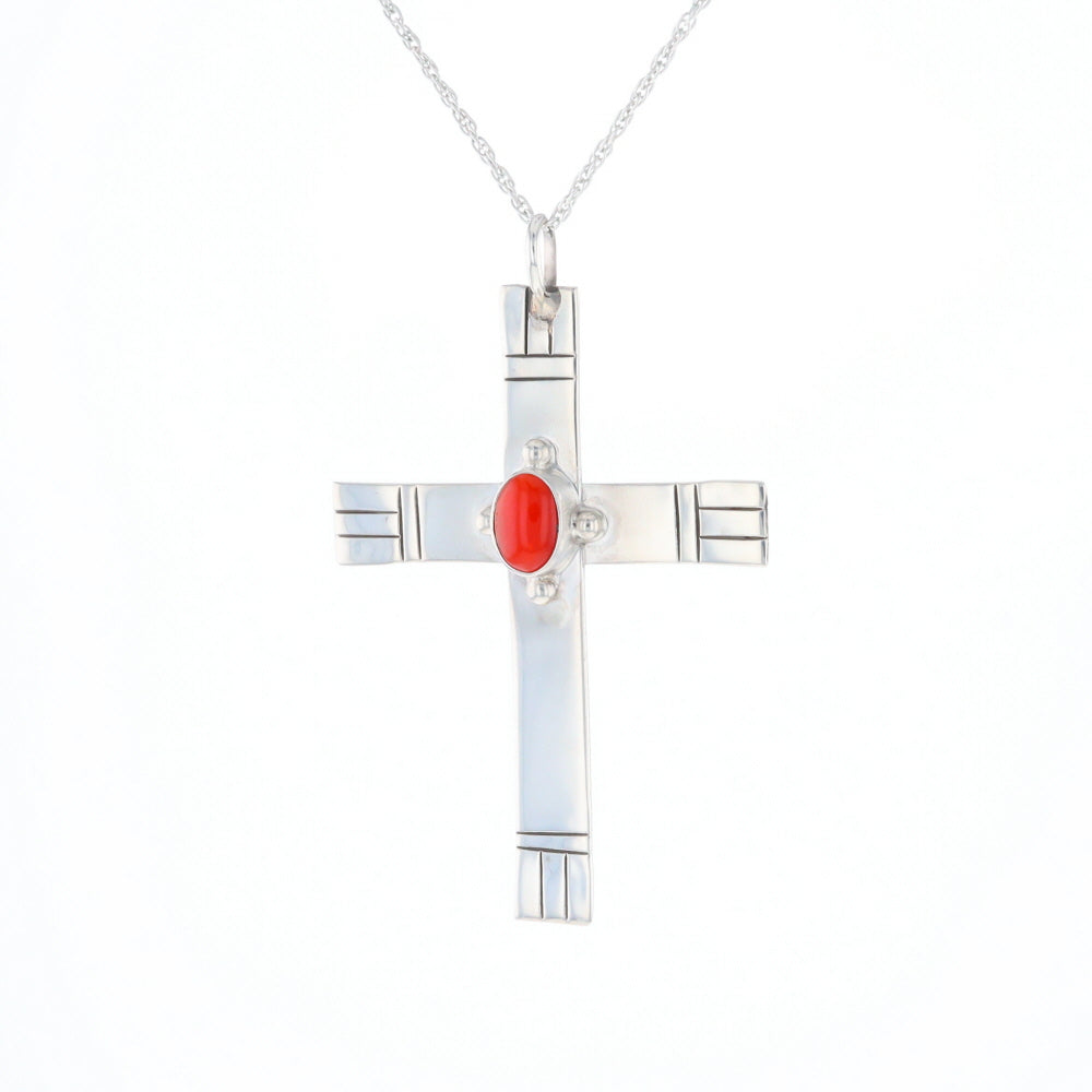 Native American Coral Cross Pendant