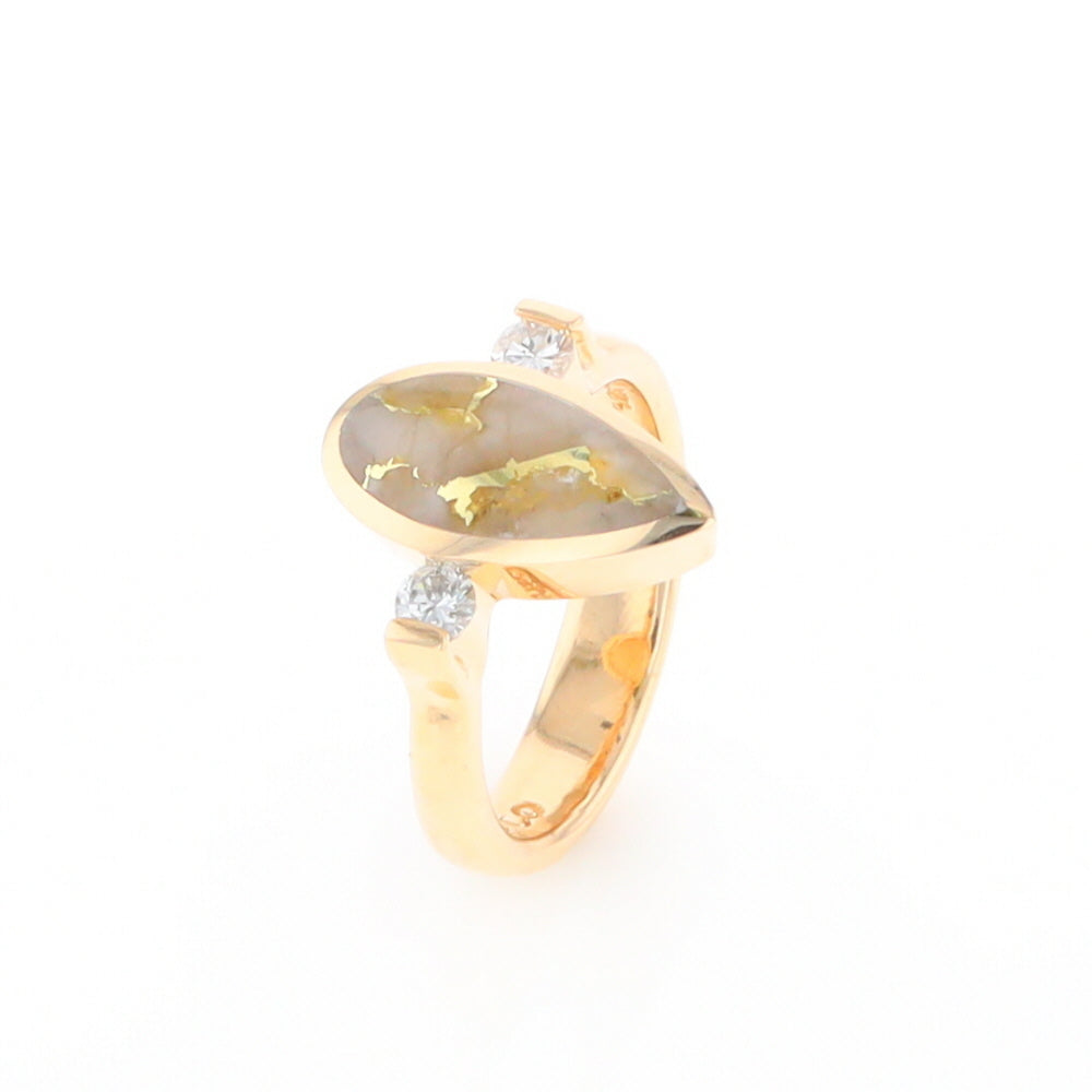 Gold Quartz Ring Pear Shape Inlaid with .18ctw Round Diamonds