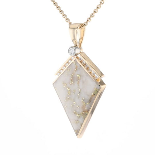 Gold Quartz Necklace Kite Shape Inlaid Pendant with .27ctw Diamonds