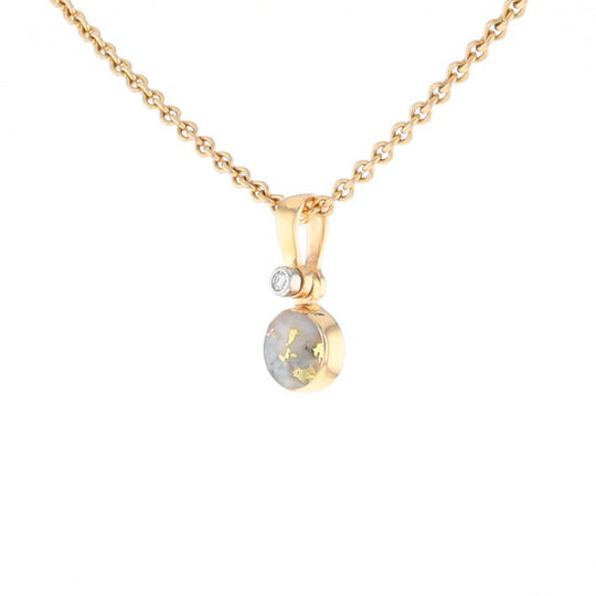 Gold Quartz Necklace Round Inlaid Pendant with .02ct Round Diamond