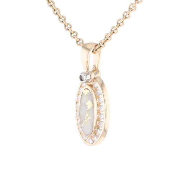 Gold Quartz Pendant Oval Inlaid with .22ctw Round Diamonds Halo (G1)