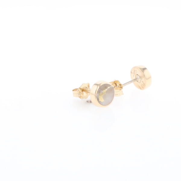 Gold Quartz Earrings Round Inlaid Studs