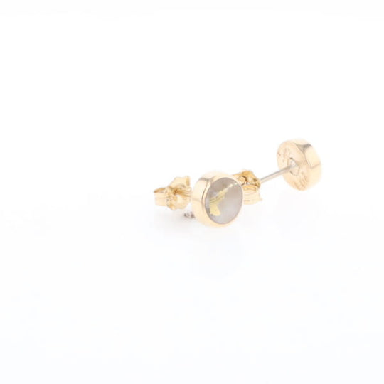 Gold Quartz Earrings Round Inlaid Studs