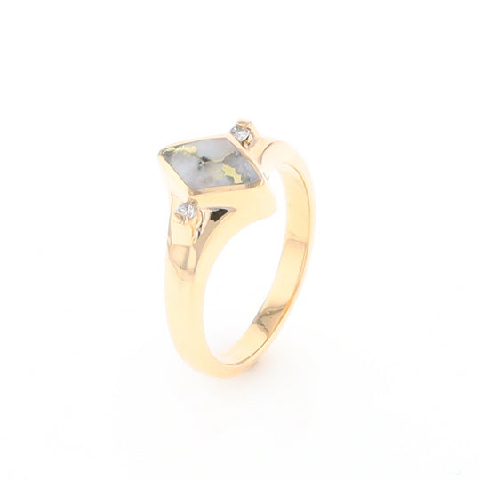 G2 Gold Quartz Ring Diamond Shape Inlaid with 0.05ctw Round Diamonds