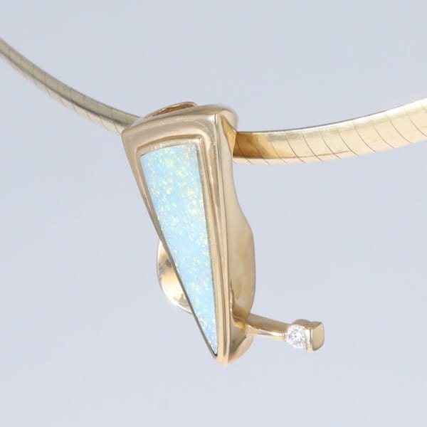 Opal Pendant Triangle Inlaid Design with .06ct Round Diamond