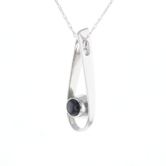 Open Teardrop Round Onyx Inlaid Pendant