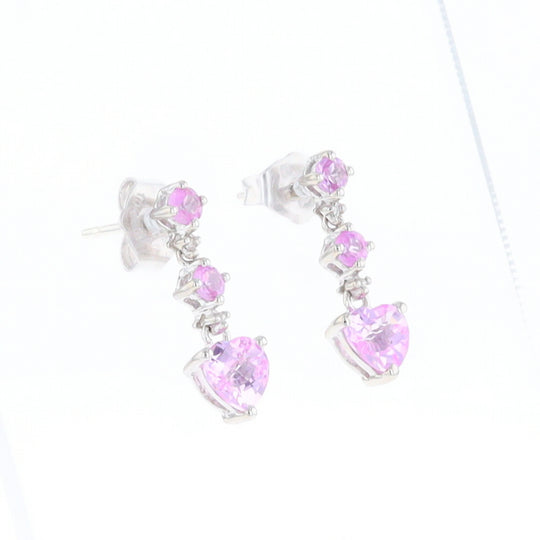 Synthetic Pink Sapphire Dangle Heart Earrings