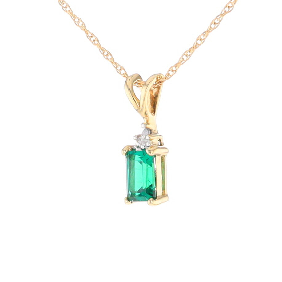 Synthetic Emerald Pendant with Diamond Accents