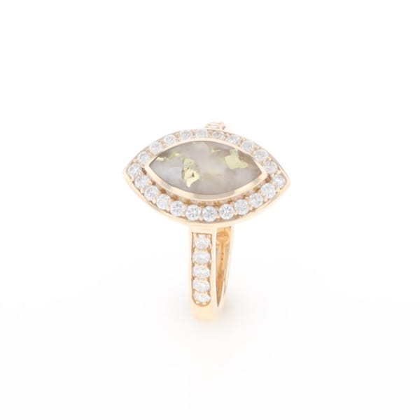 Marquise Gold Quartz Inlaid Ring with 0.65ctw Diamond Halo