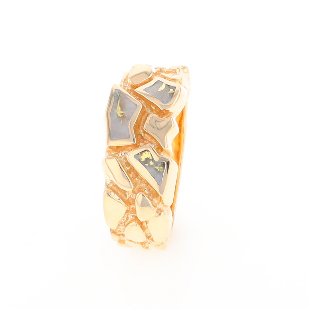 Gold Quartz Ring 3 Section Inlaid Nugget Design Band