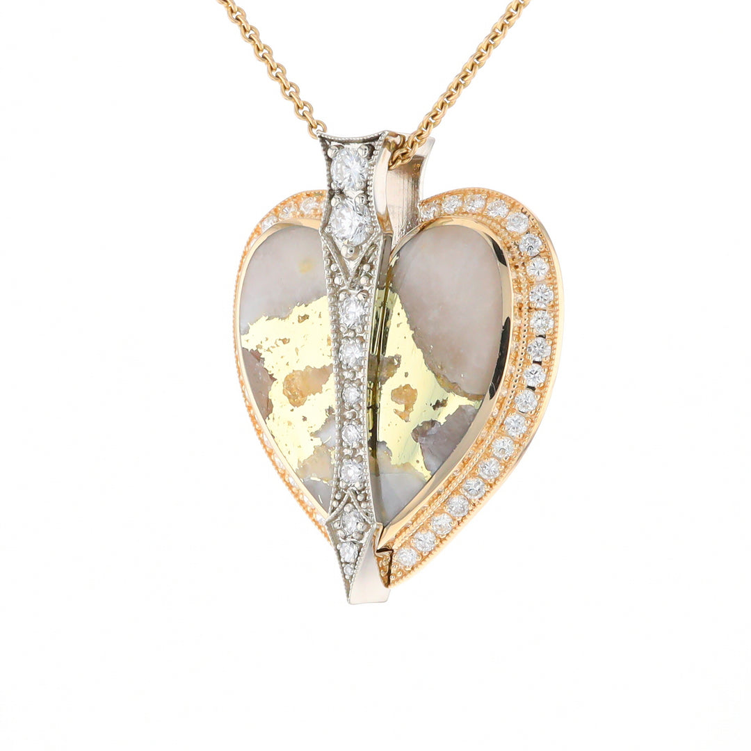 Gold Quartz Necklace Cupid's Revenge 2.24ctw Diamonds Heart Pendant