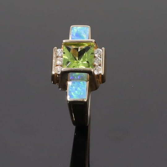Opal Rings 2 Square Inlaid Peridot with 0.24ctw Diamonds