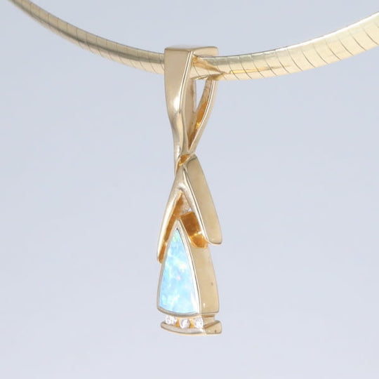 Opal Pendant Triangle Inlaid Design with .06ctw Round Diamonds
