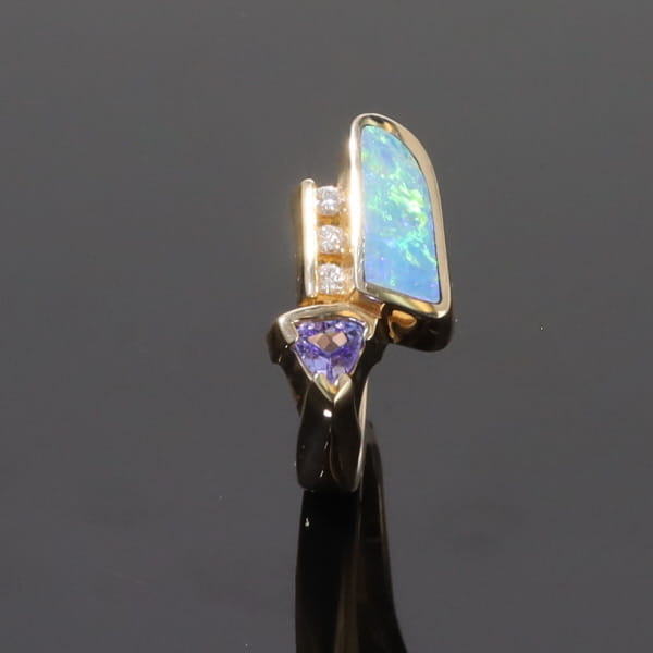 Opal Rings Geometric Inlaid with Tanzanite and .08ctw Round Diamonds