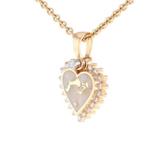 G2 Gold Quartz Pendant Heart Inlaid .21ctw Diamond Halo Design Pendant