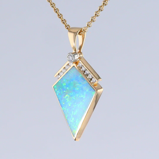 Opal Pendant Inlaid Kite Design with .19ctw Round Diamonds