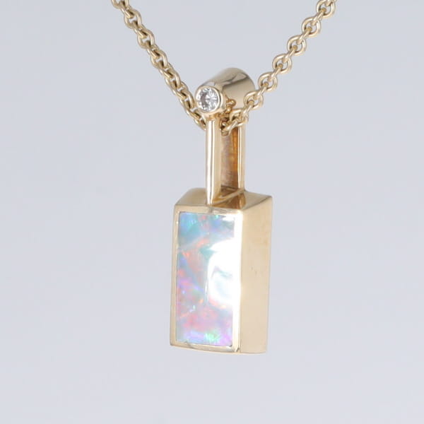 Opal Pendant Rectangle Inlaid Design with .04ctw Round Diamond