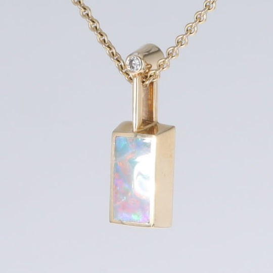 Opal Pendant Rectangle Inlaid Design with .04ctw Round Diamond