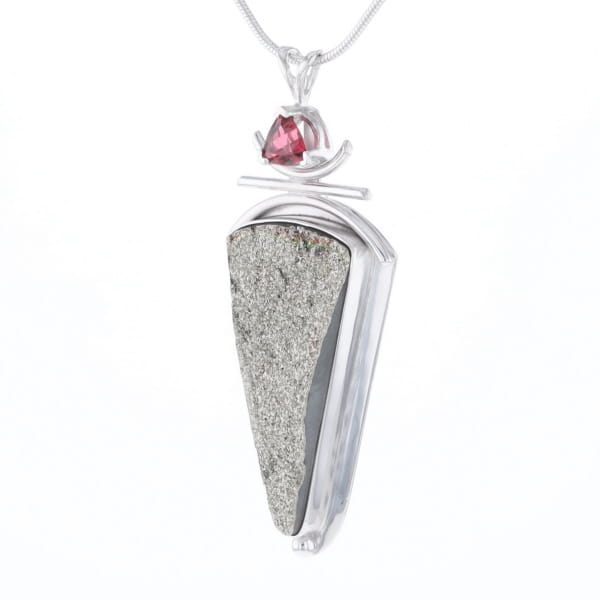 Druzy Quartz & Pink Trillion Tourmaline Necklace