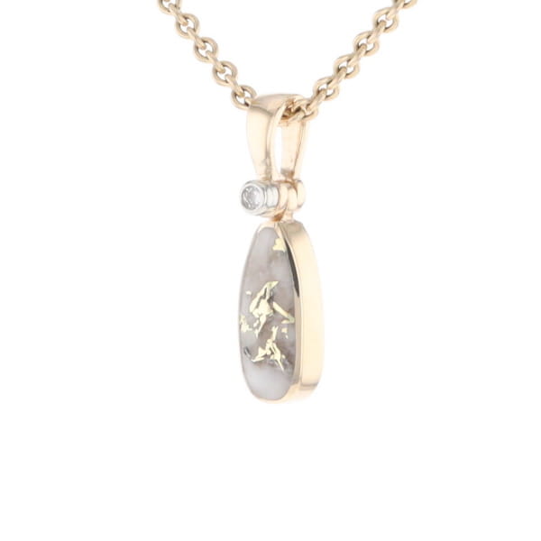 Gold Quartz Necklace Pear Shape Inlaid Pendant with .02ct Diamond