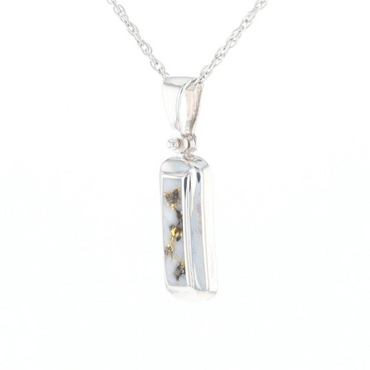 Sterling Silver Gold Quartz Invlaid Rectangle Bar Pendant - G3