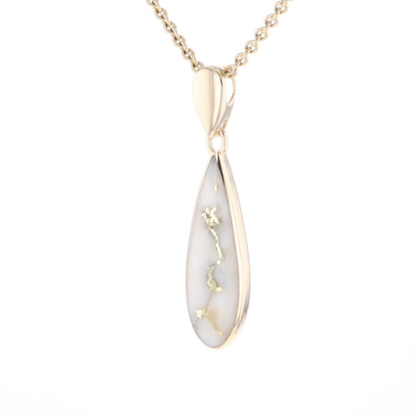 Gold Quartz Pendant Tear Drop Inlaid Design G1