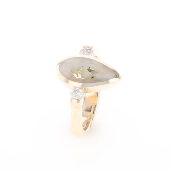 Gold Quartz Ring Pear Shape Inlaid with .18ctw Round Diamonds