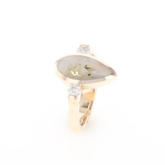 Gold Quartz Ring Pear Shape Inlaid with .18ctw Round Diamonds