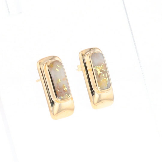 Gold Quartz Earrings Rectangle Inlaid Design