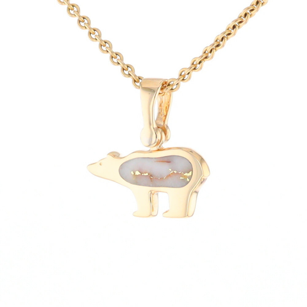 Gold Quartz Inlaid Polar Bear Pendant