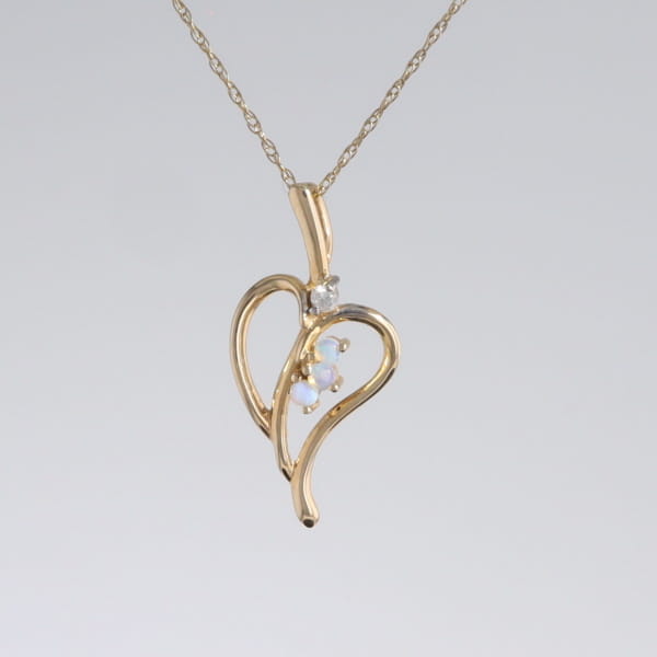 Round Opal & Diamond Heart Necklace