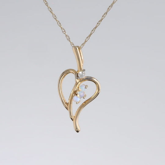 Round Opal & Diamond Heart Necklace