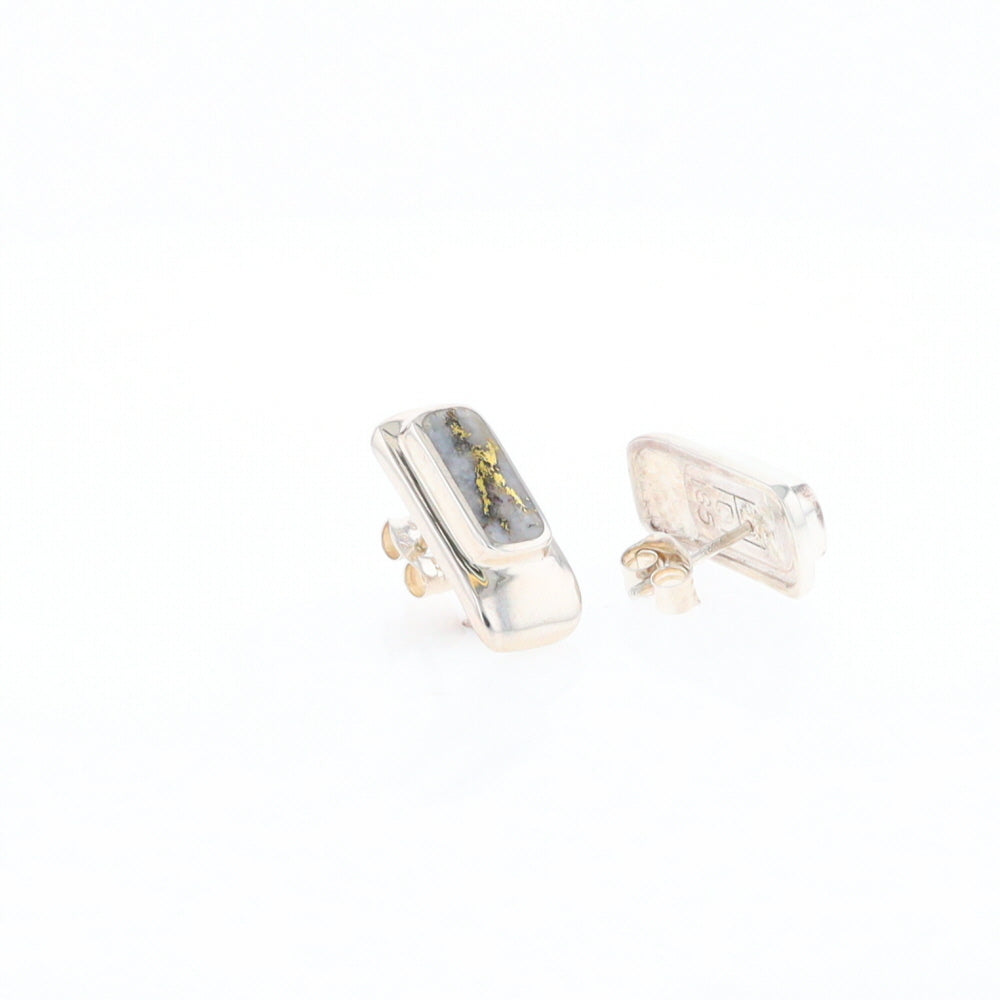 Gold Quartz Inlaid Rectangle Stud Earrings - G3