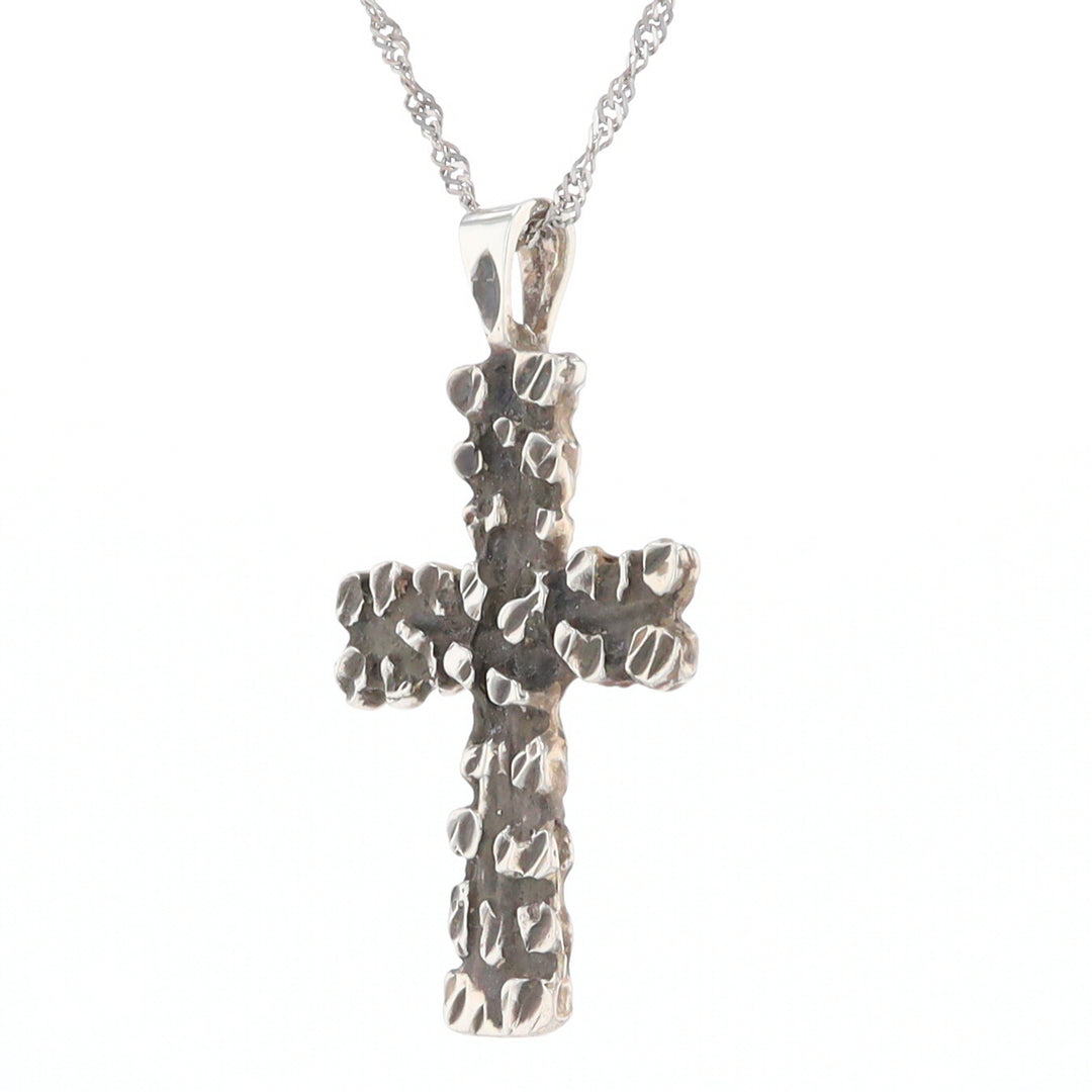 Sterling Silver Nugget Pattered Cross Pendant