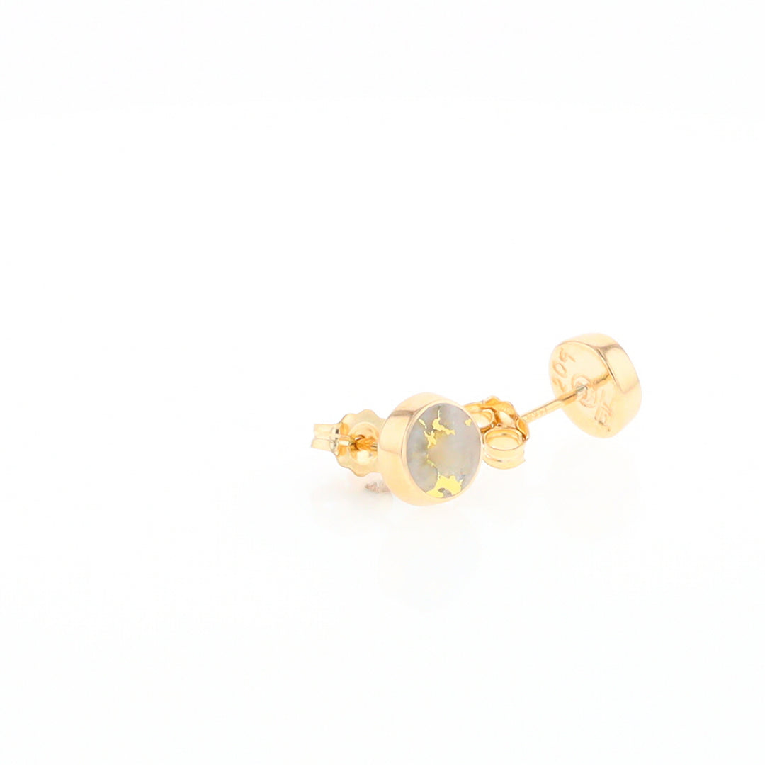 Gold Quartz Earrings Round Inlaid Studs