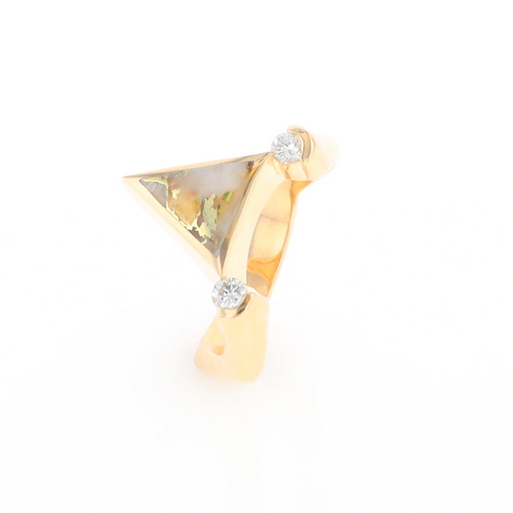 Gold Quartz Ring Triangle Inlaid Design With .14ctw Round Diamonds