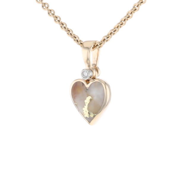 Gold Quartz Necklace Heart Inlaid Design Pendant with .02ct Diamond