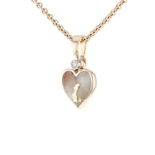 Gold Quartz Necklace Heart Inlaid Design Pendant with .02ct Diamond