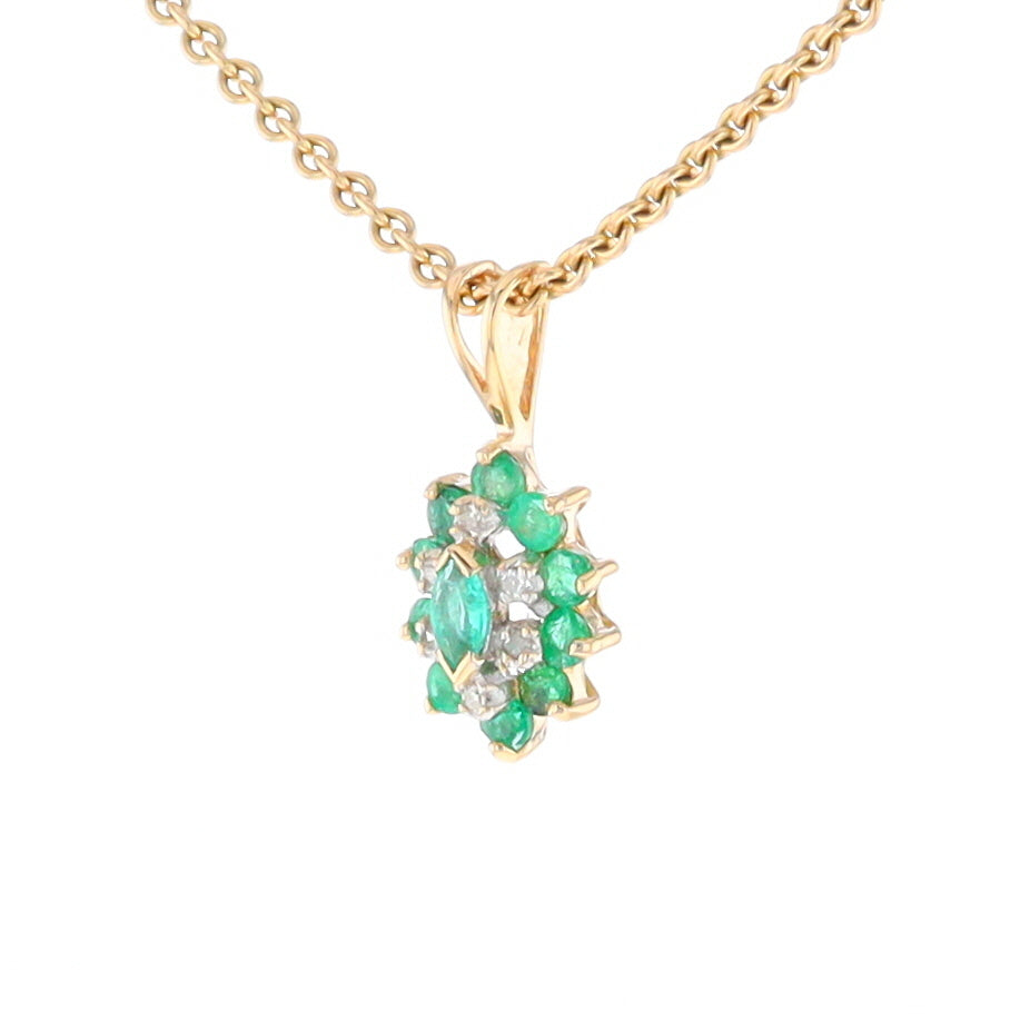 Marquise Shaped Emerald and Diamond Pendant