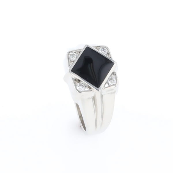 Natural onyx ring diamond shape inlaid design with .16ctw round diamonds