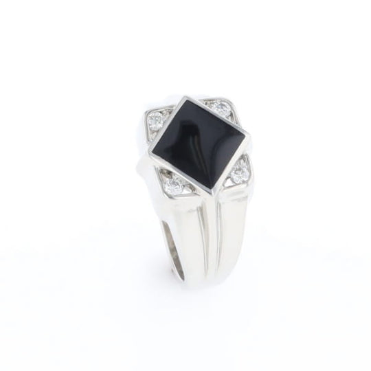 Natural onyx ring diamond shape inlaid design with .16ctw round diamonds