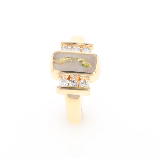 Gold Quartz Ring Oval Inlaid Design with .24ctw Round Diamonds