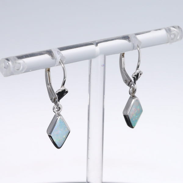 Opal Earrings Diamond Shape Inlaid Design Lever Backs