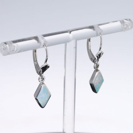 Opal Earrings Diamond Shape Inlaid Design Lever Backs
