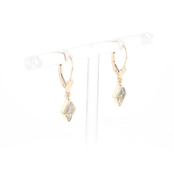 Gold Quartz Earrings Diamond Shape Inlaid Lever Backs G2