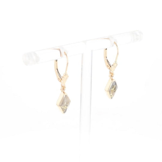 Gold Quartz Earrings Diamond Shape Inlaid Lever Backs G2