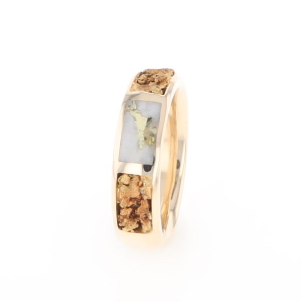 G1 Gold Quartz Ring Inlaid Center Natural Nugget Sides Band