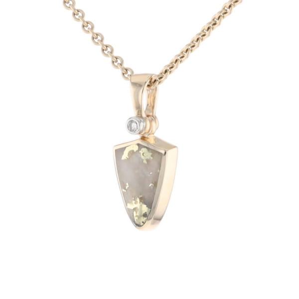 Gold Quartz Pendant Shield Shape Inlaid Pendant with .02ct Diamond